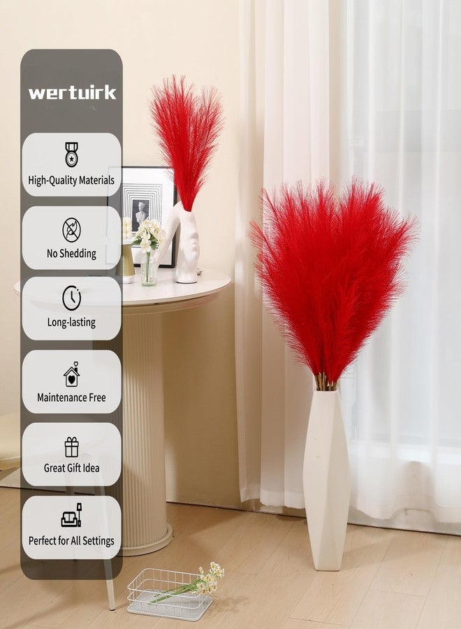Wertuirk 9 Stems Red Pampas Grass - 38 Inch Tall Fluffy Faux Pampas Grass Decor, Long Artificial Pompas Floral for Living Room, Wedding Centerpieces and Home Decor (Red) - Image 2